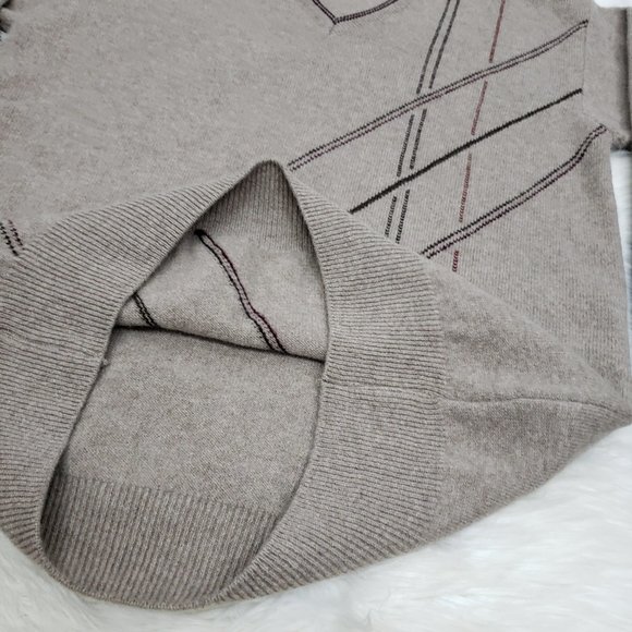 OXFORD Super Lambswool Lambs Wool V Neck Sweater 40 or US M Beige Brown Stripe - Picture 10 of 12